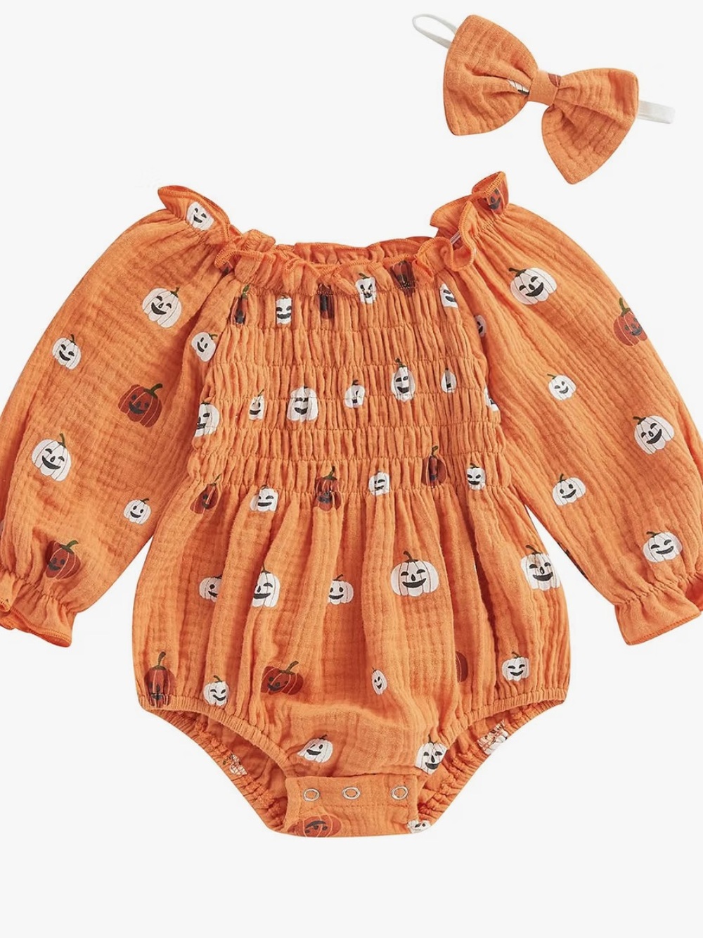 2 Infant Baby Girl Halloween Romper & Bow bundle
